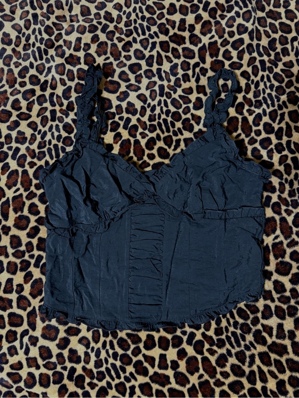 Moa Moa Black Ruffle Strap Crop Top Cami – Size XL – NWOT